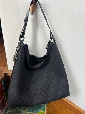 Authentic Gucci Black Monogram Hobo Shoulder Bag